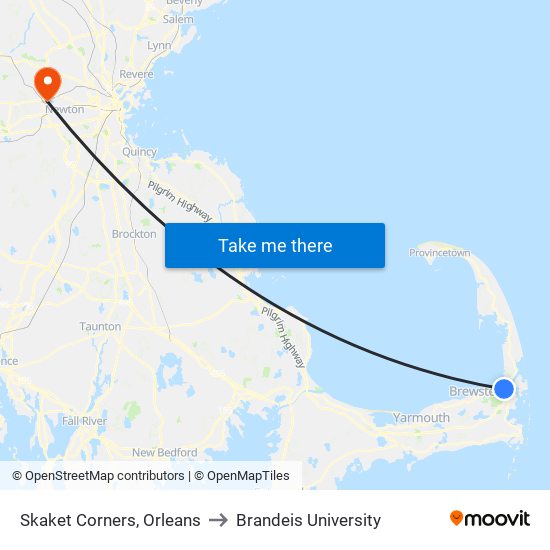 Skaket Corners, Orleans to Brandeis University map