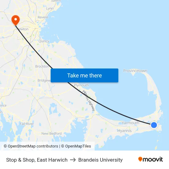 Stop & Shop, East Harwich to Brandeis University map