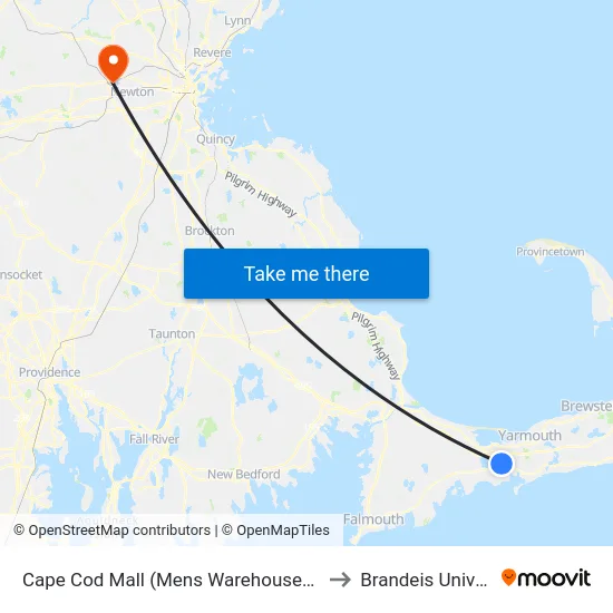Cape Cod Mall (Mens Warehouse), Hyannis to Brandeis University map