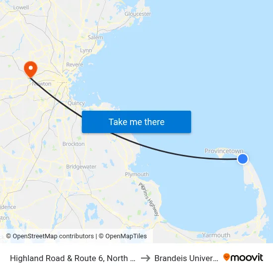 Highland Road & Route 6, North Truro to Brandeis University map