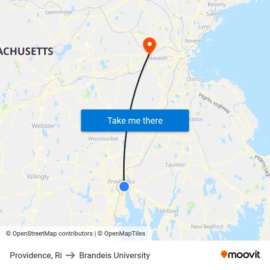 Providence, Ri to Brandeis University map