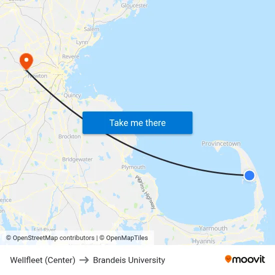 Wellfleet (Center) to Brandeis University map