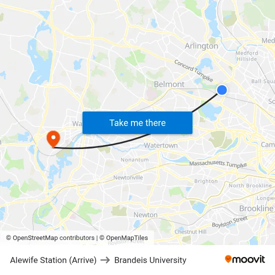 Alewife Station (Arrive) to Brandeis University map