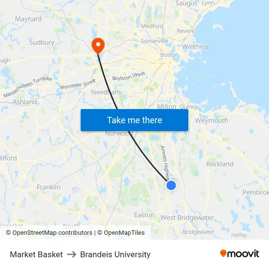 Market Basket to Brandeis University map