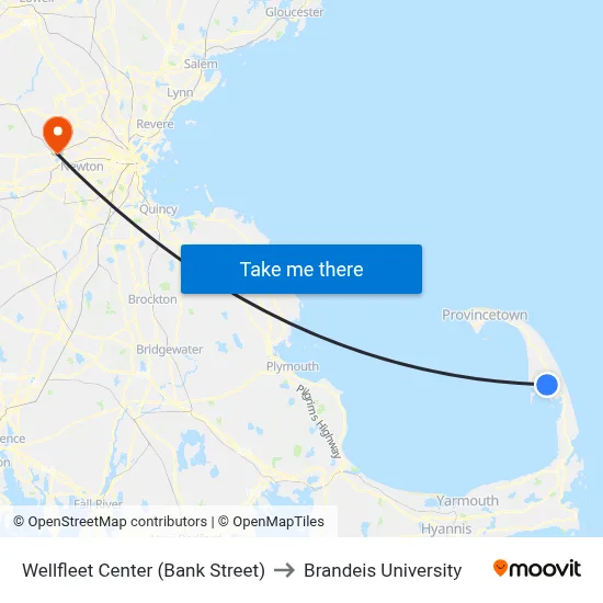 Wellfleet Center (Bank Street) to Brandeis University map