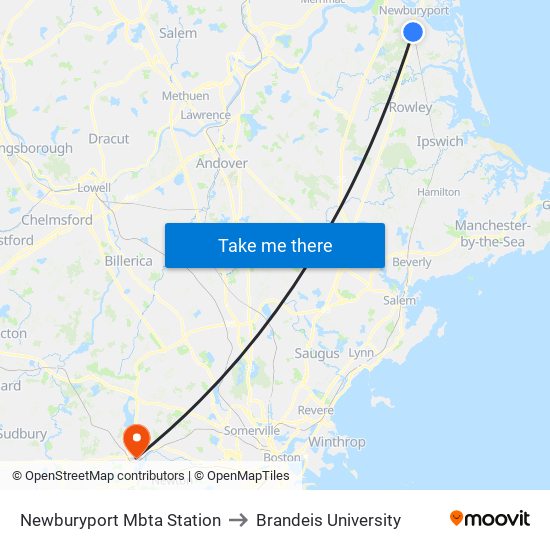 Newburyport Mbta Station to Brandeis University map