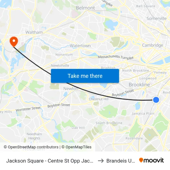 Jackson Square - Centre St Opp Jackson Square Busway to Brandeis University map