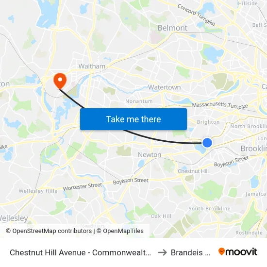 Chestnut Hill Avenue - Commonwealth Ave @ Chestnut Hill Ave to Brandeis University map