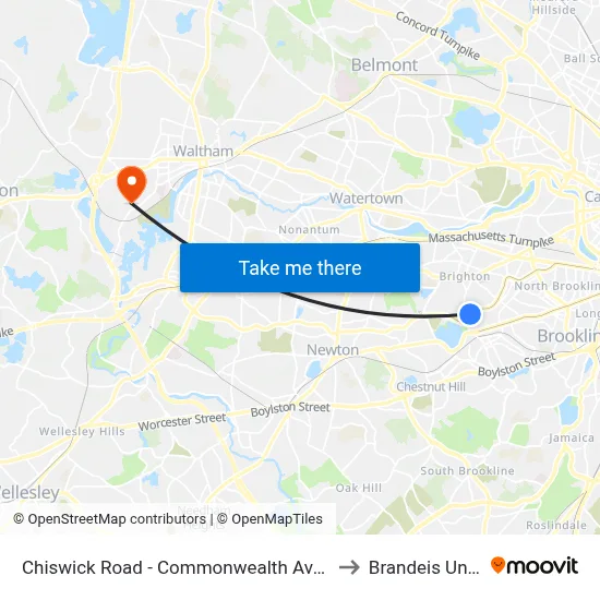 Chiswick Road - Commonwealth Ave @ Chiswick Rd to Brandeis University map