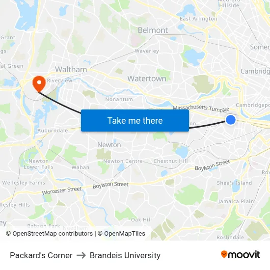 Packard's Corner to Brandeis University map
