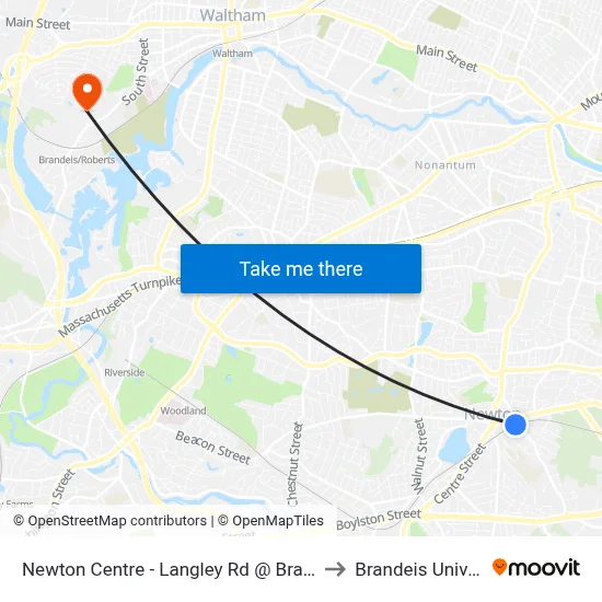 Newton Centre - Langley Rd @ Braeland Ave to Brandeis University map