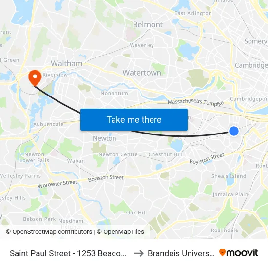 Saint Paul Street - 1253 Beacon St to Brandeis University map