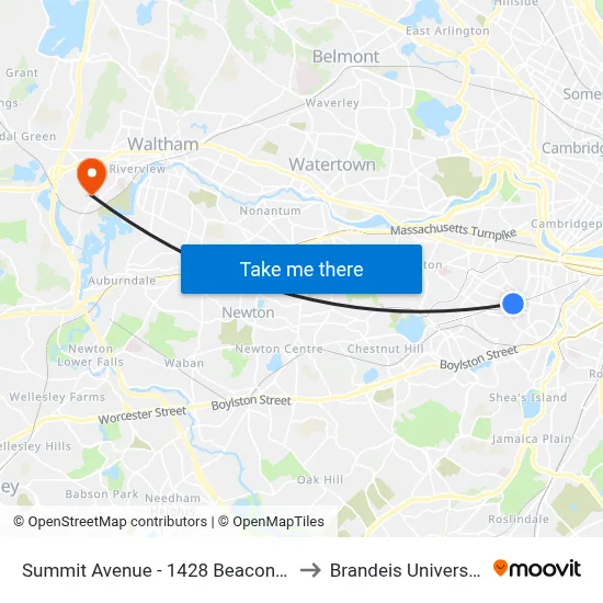 Summit Avenue - 1428 Beacon St to Brandeis University map