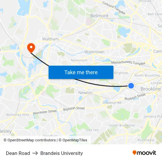 Dean Road to Brandeis University map