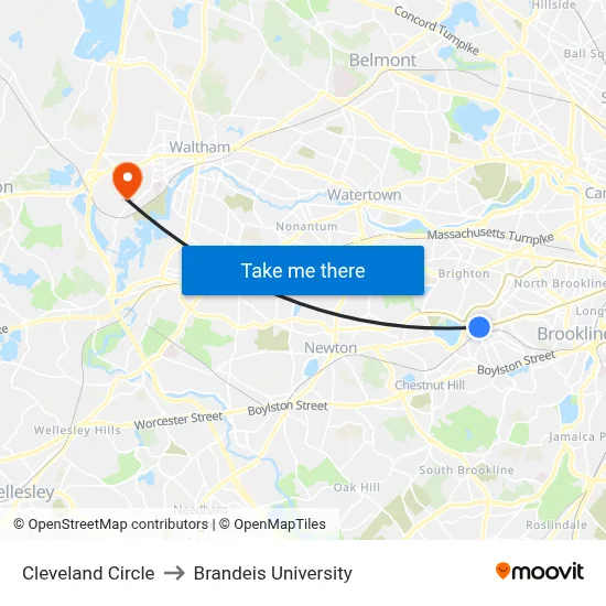 Cleveland Circle to Brandeis University map