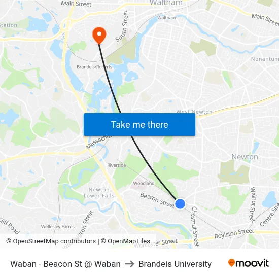 Waban - Beacon St @ Waban to Brandeis University map