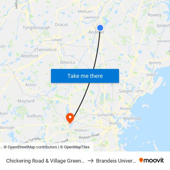Chickering Road & Village Green Drive to Brandeis University map