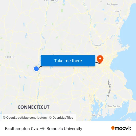 Easthampton Cvs to Brandeis University map