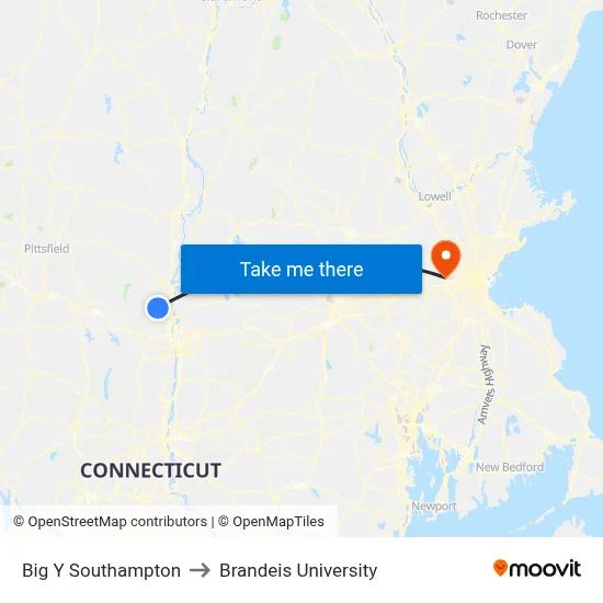 Big Y Southampton to Brandeis University map