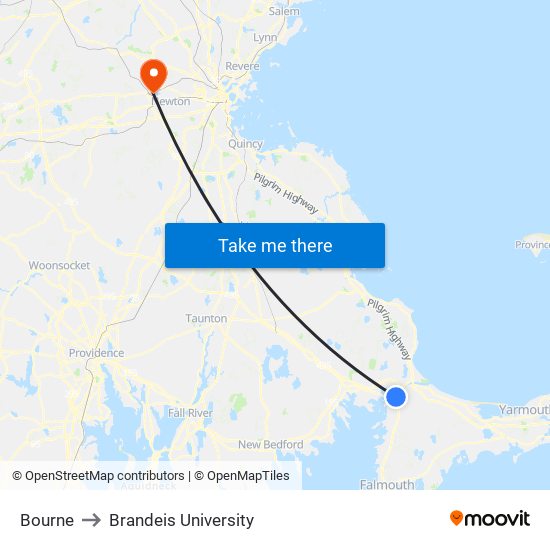 Bourne to Brandeis University map