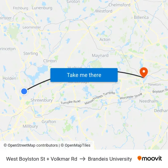 West Boylston St + Volkmar Rd to Brandeis University map