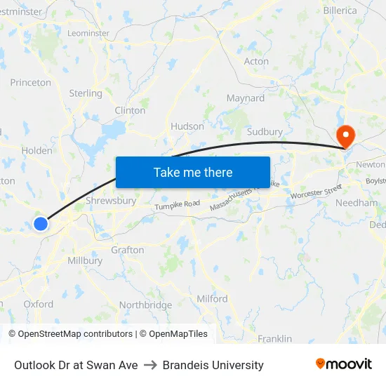 Outlook Dr at Swan Ave to Brandeis University map