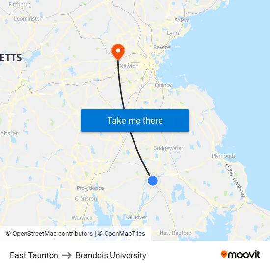 East Taunton to Brandeis University map