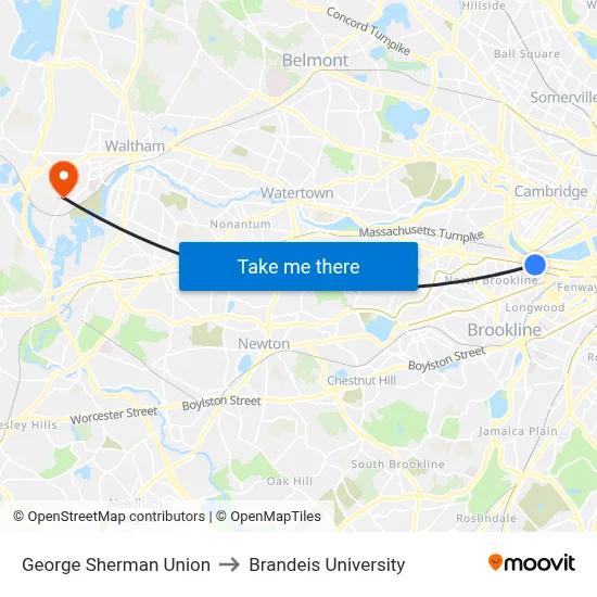 George Sherman Union to Brandeis University map