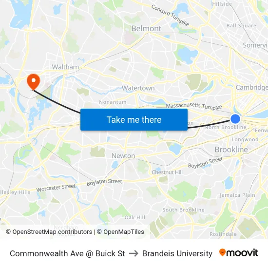 Commonwealth Ave @ Buick St to Brandeis University map
