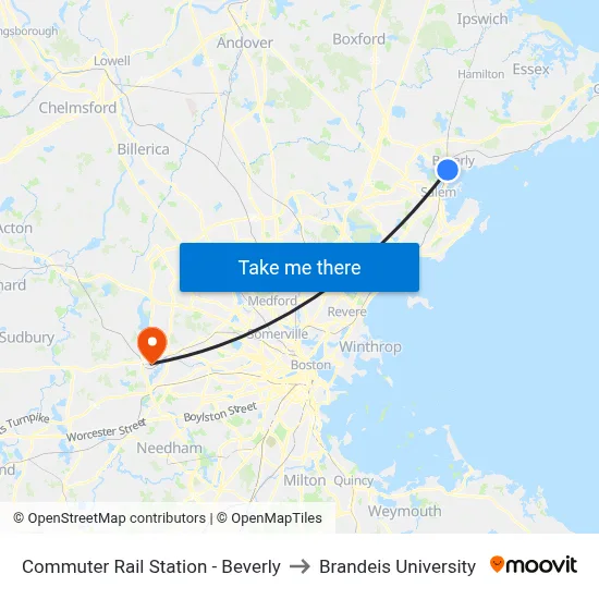 Commuter Rail Station - Beverly to Brandeis University map