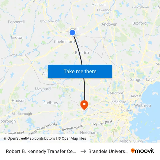 Robert B. Kennedy Transfer Center to Brandeis University map