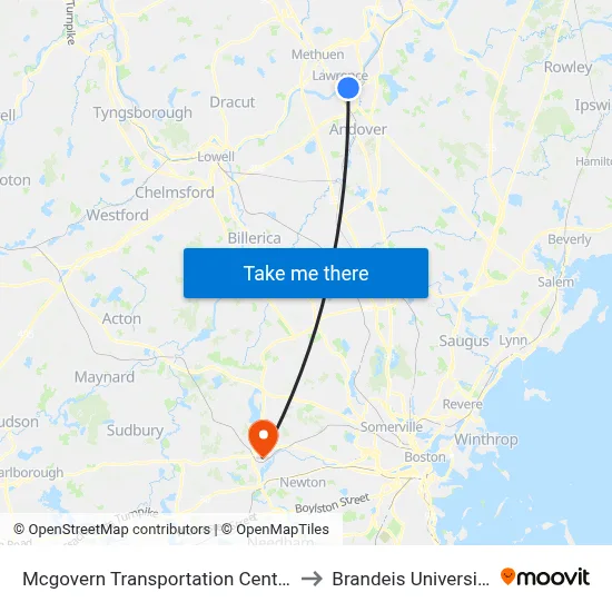 Mcgovern Transportation Center to Brandeis University map