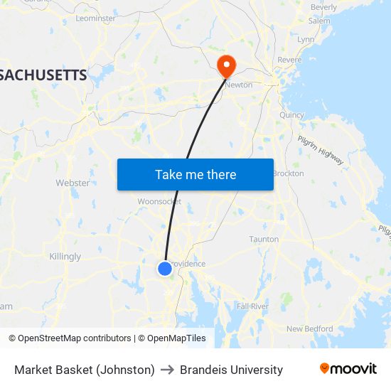 Market Basket (Johnston) to Brandeis University map
