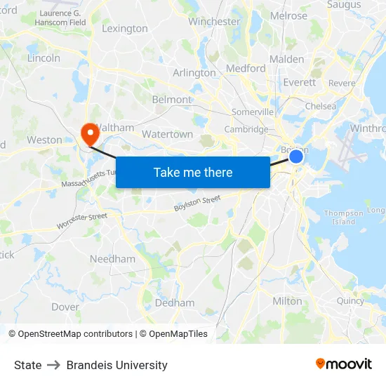 State to Brandeis University map