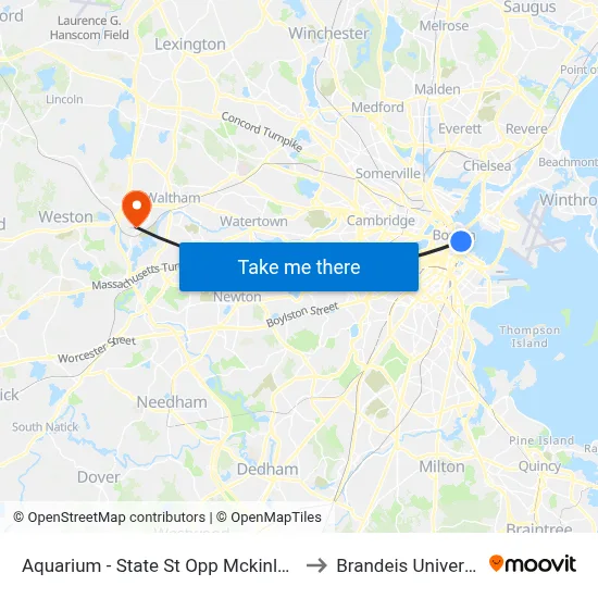 Aquarium - State St Opp Mckinley Sq to Brandeis University map