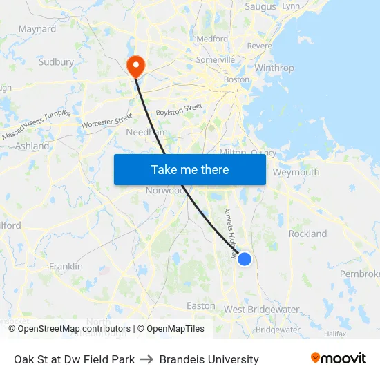 Oak St at Dw Field Park to Brandeis University map