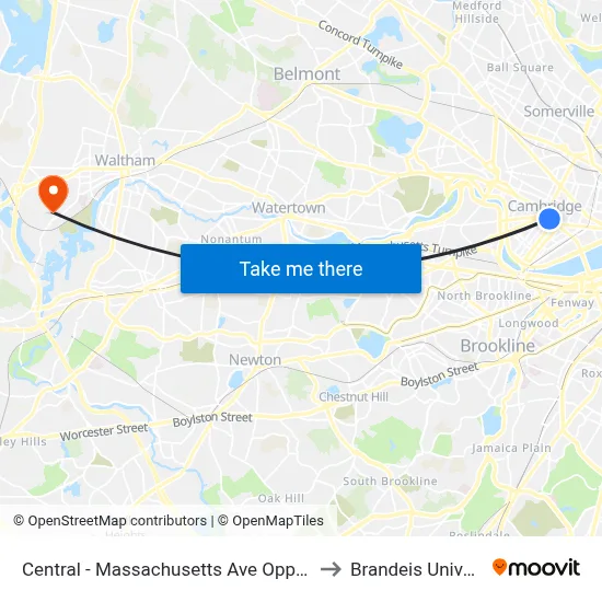 Central - Massachusetts Ave Opp Pearl St to Brandeis University map