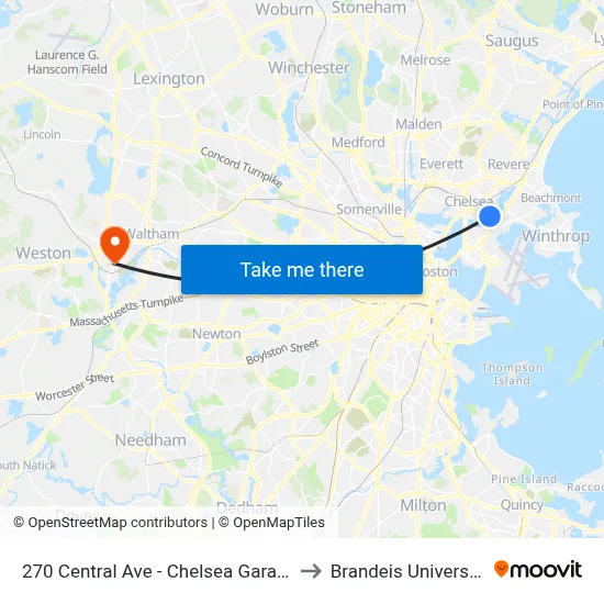 270 Central Ave - Chelsea Garage to Brandeis University map
