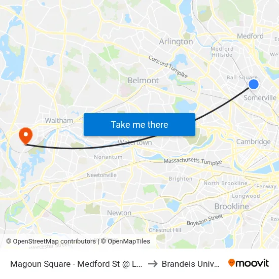 Magoun Square - Medford St @ Lowell St to Brandeis University map