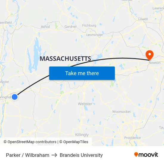 Parker / Wilbraham to Brandeis University map