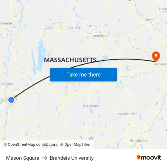 Mason Square to Brandeis University map