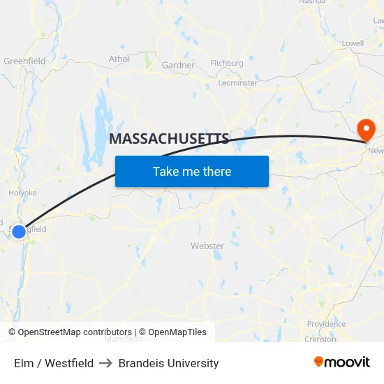 Elm / Westfield to Brandeis University map