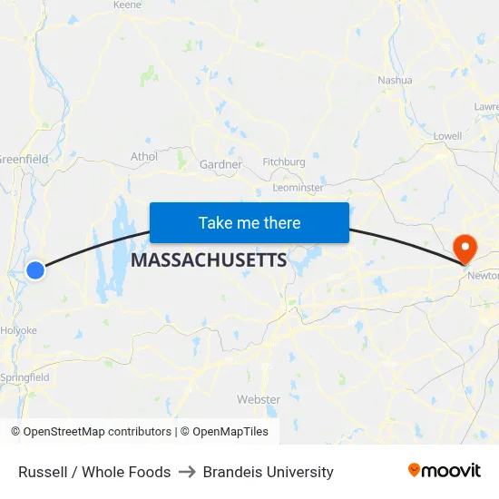 Russell / Whole Foods to Brandeis University map