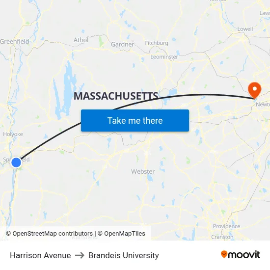 Harrison Avenue to Brandeis University map