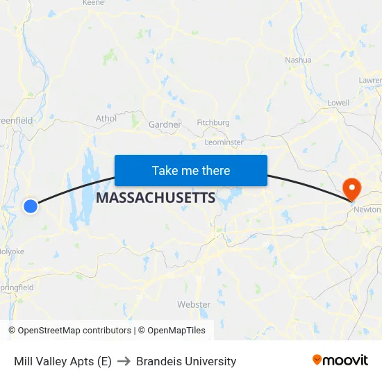 Mill Valley Apts (E) to Brandeis University map