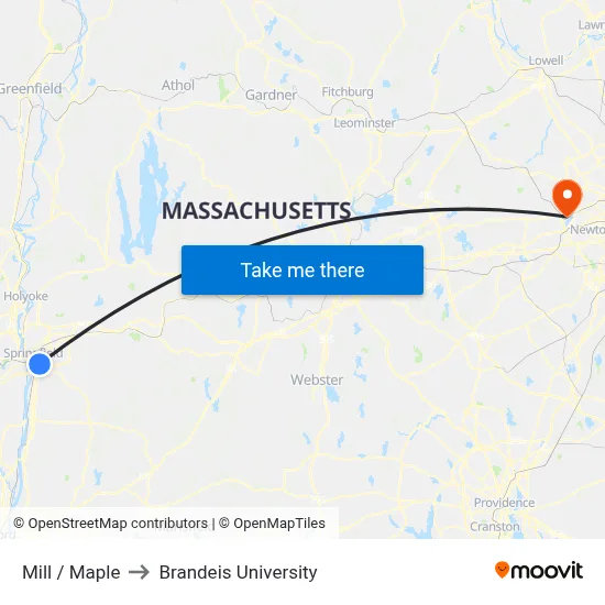 Mill / Maple to Brandeis University map