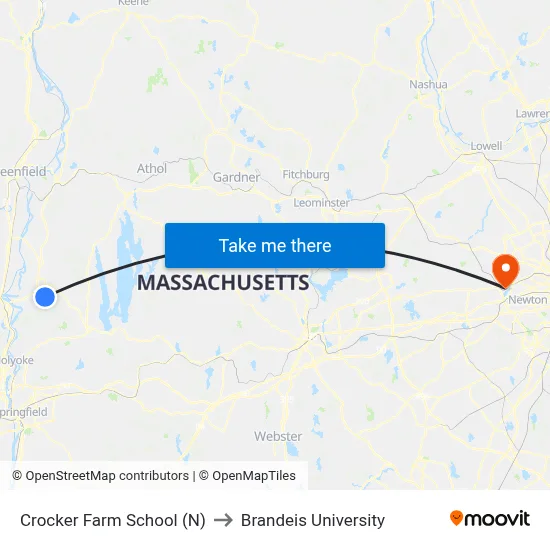 Crocker Farm School (N) to Brandeis University map