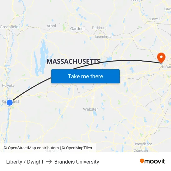 Liberty / Dwight to Brandeis University map