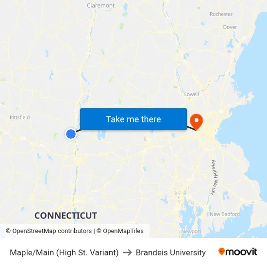 Maple/Main (High St. Variant) to Brandeis University map