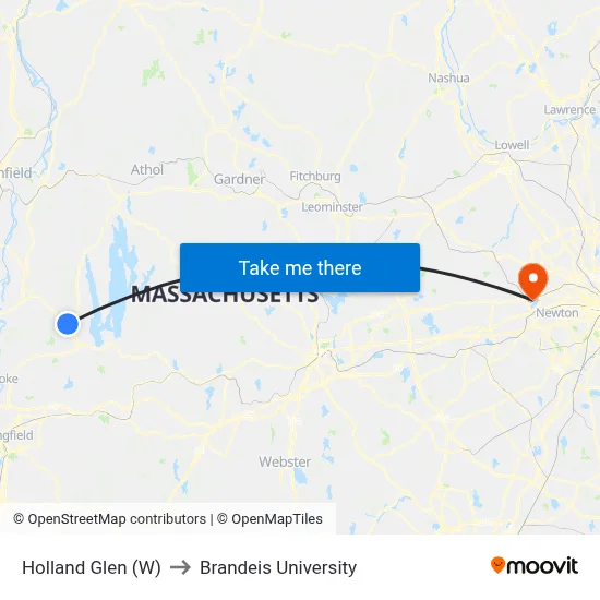 Holland Glen (W) to Brandeis University map